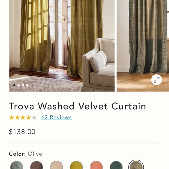 NWT Trova Washed Velvet Curtain Panel from Anthropologie - Picture 5 of 7